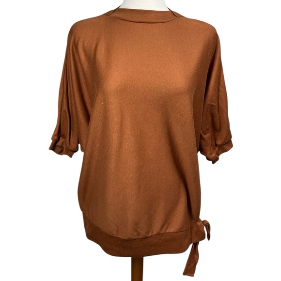 Vintage Tops - VINTAGE Oliver Dark Caramel Batwing Elbow Sleeve Top Adjustable Tie One Size